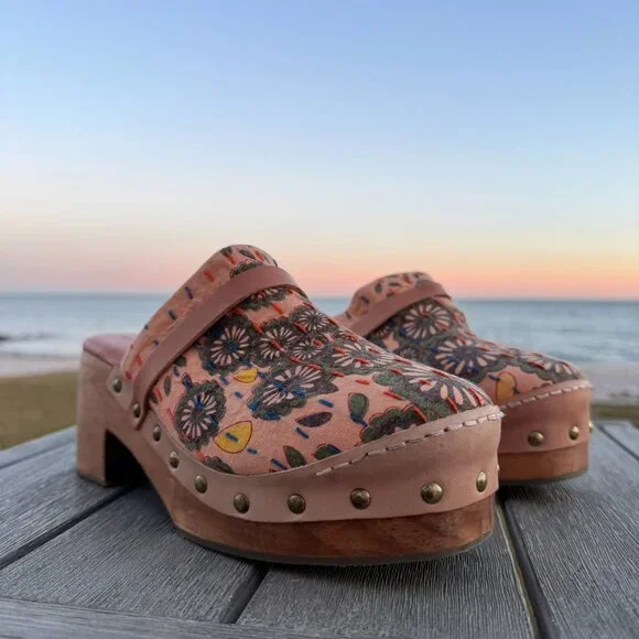 Free People Calabasas Kantha Platform Clogs Embroidered Stud Brown 8 - Picture 4 of 14